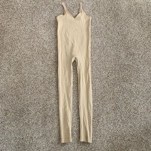 Basic cream ribbed jumpsuit